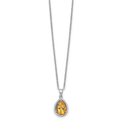 Sterling Silver Rhodium Polished Citrine & CZ Necklace