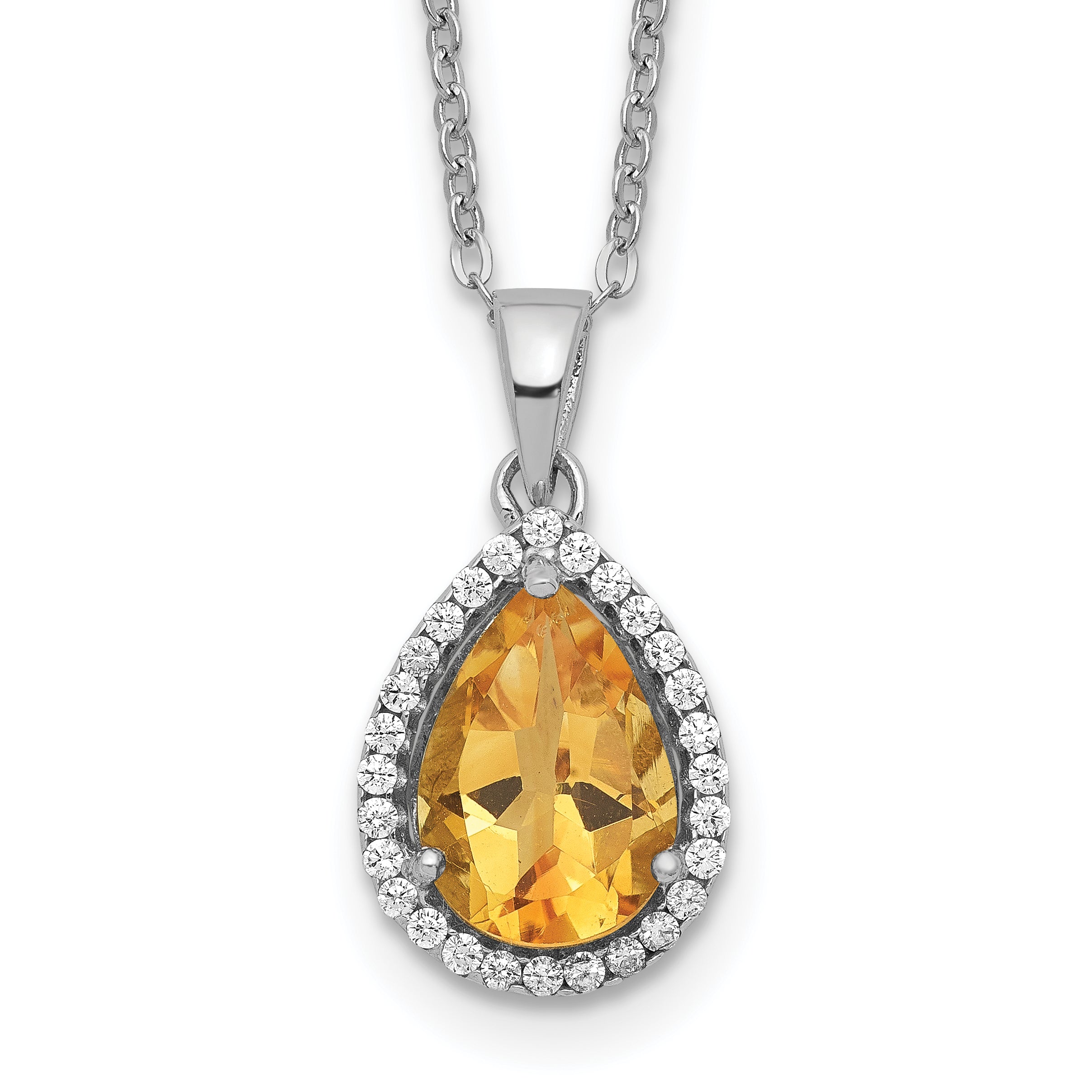 Sterling Silver Rhodium Polished Citrine & CZ Necklace Main image