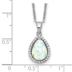 Sterling Silver Rhodium Polished Simulated Opal & CZ Necklace