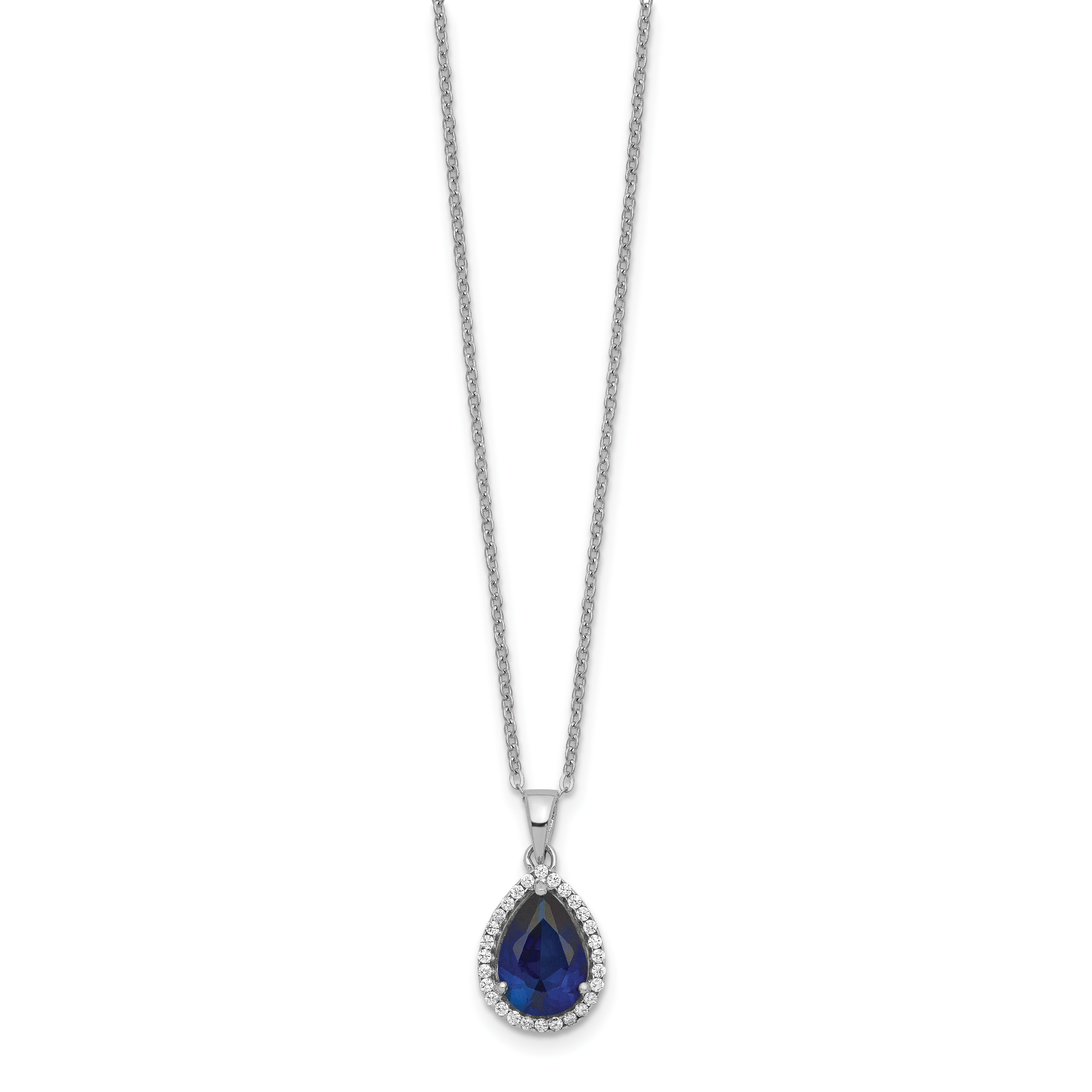Sterling Silver Rhodium Created Sapphire & CZ Necklace Secondary image