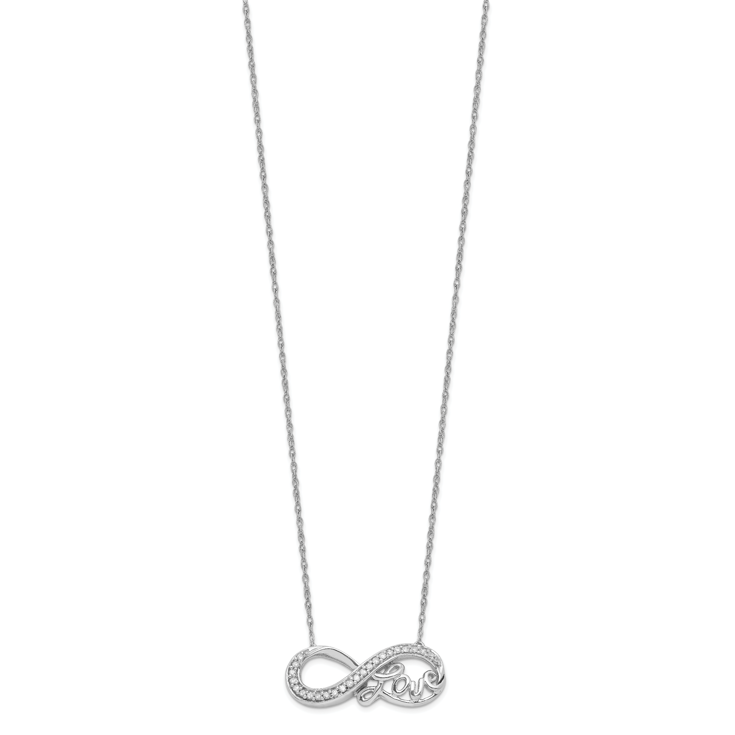 Sterling Silver Rhodium Diam. Infinity Symbol LOVE Necklace Secondary image