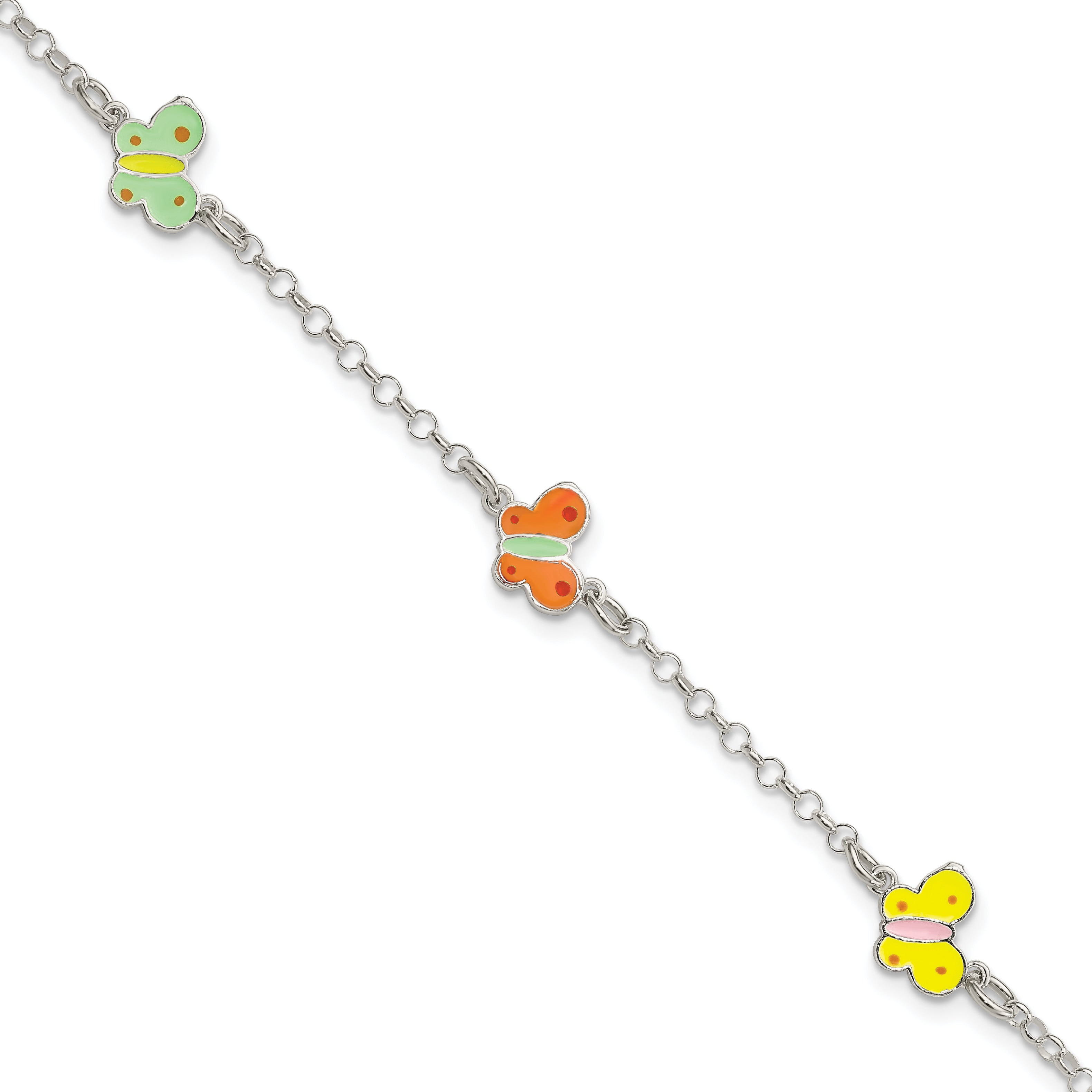 Sterling Silver Polished Multi-color Enamel Butterflies Children's Bracelet Main image