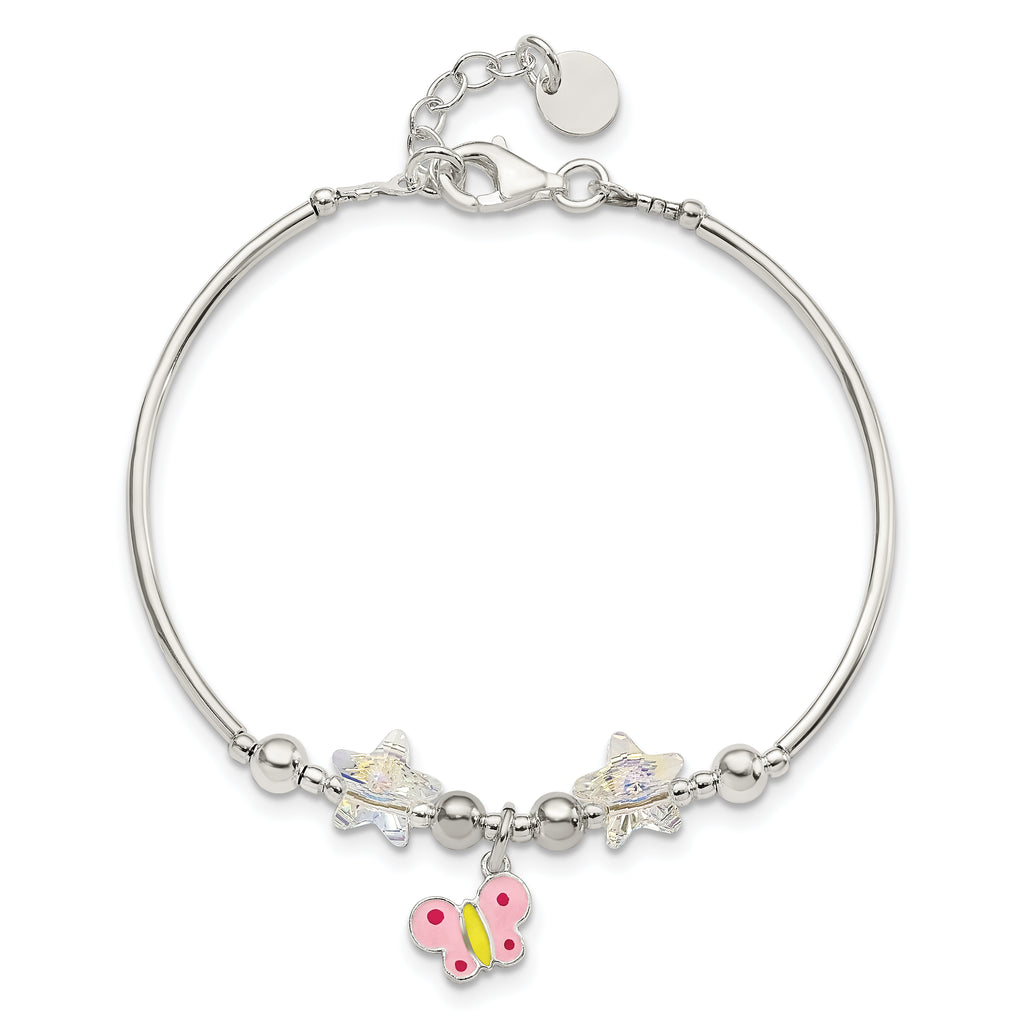 Sterling Silver Enamel Crystal Butterfly Stars With  1in ext. Children's Brace