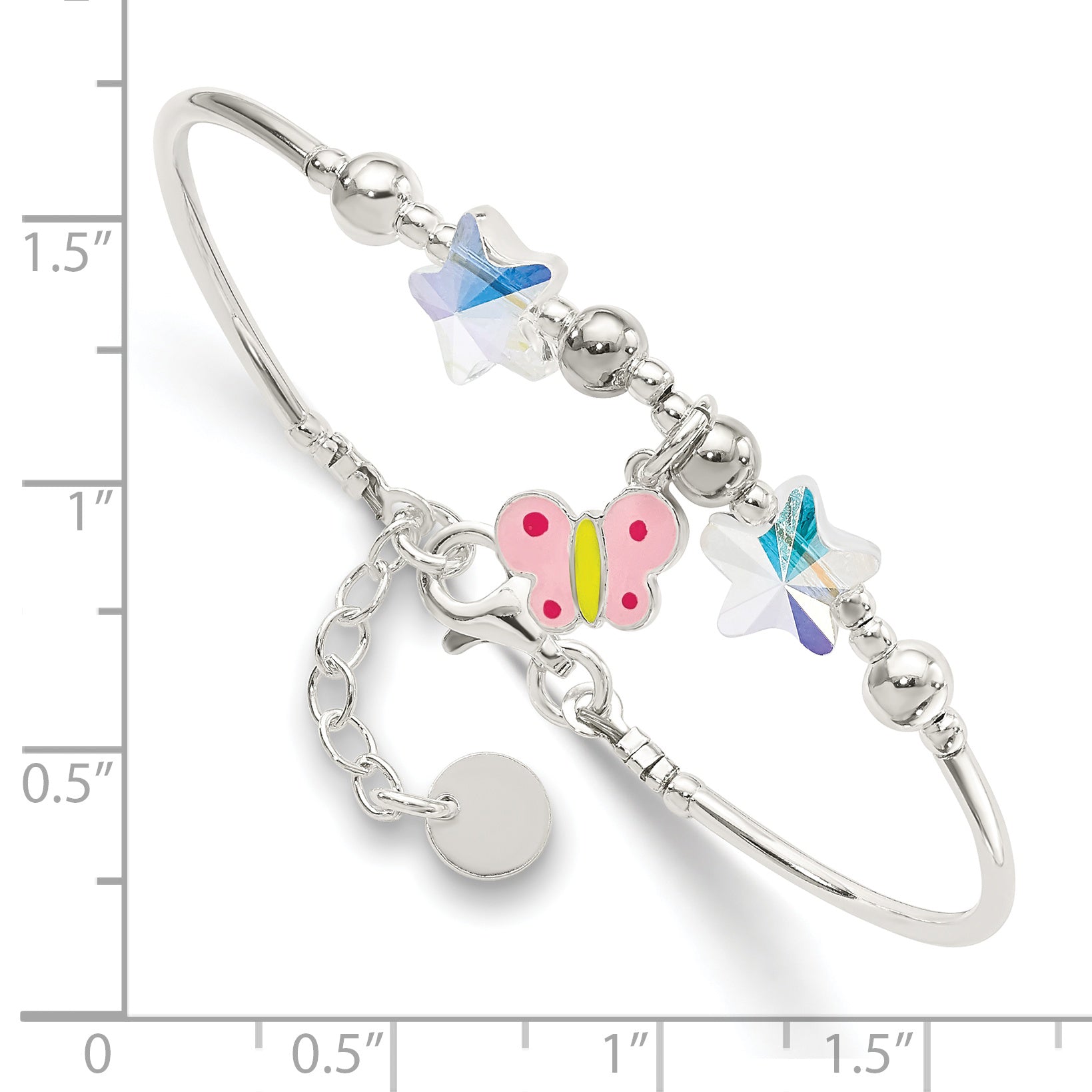 Sterling Silver Enamel Crystal Butterfly Stars With  1in ext. Children's Brace Secondary image