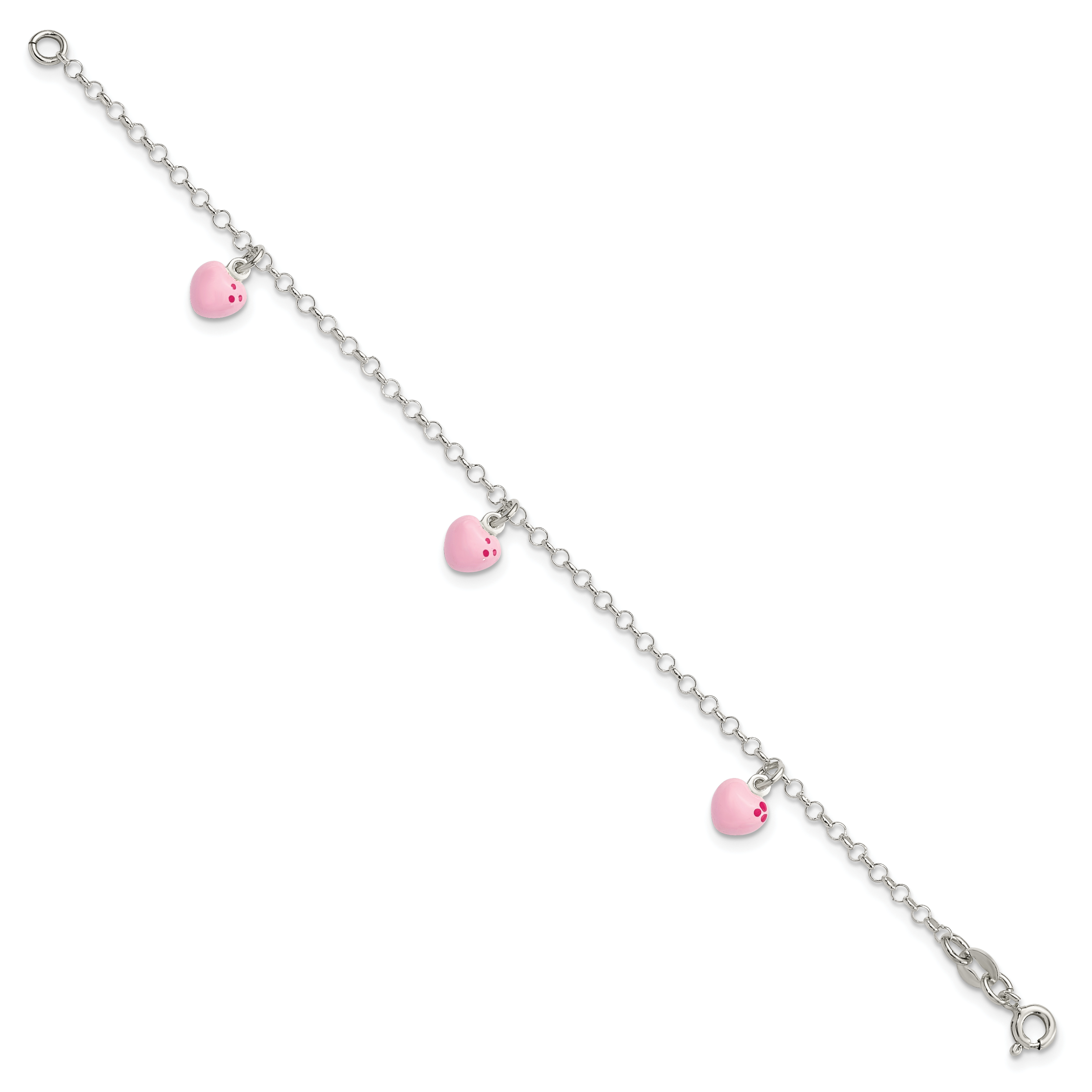 Sterling Silver Polished Pink Enameled Hearts Children's Bracelet Secondary image