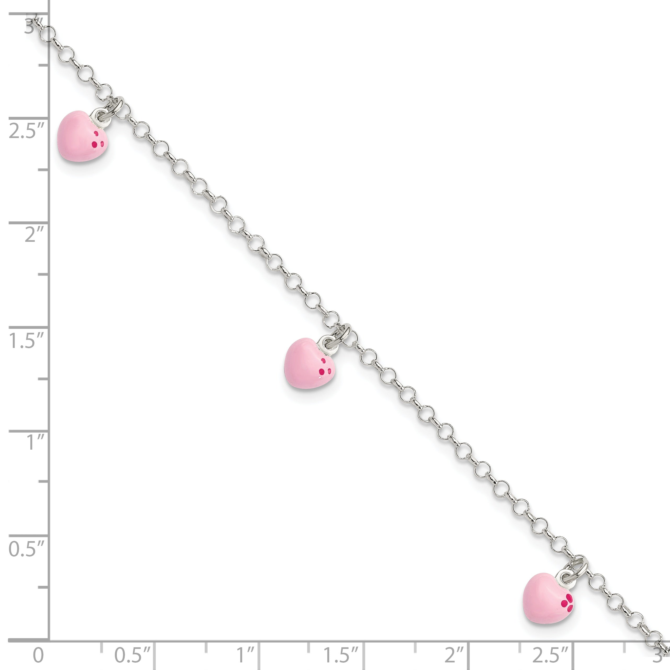 Sterling Silver Polished Pink Enameled Hearts Children's Bracelet