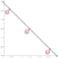 Sterling Silver Polished Pink Enameled Hearts Children's Bracelet