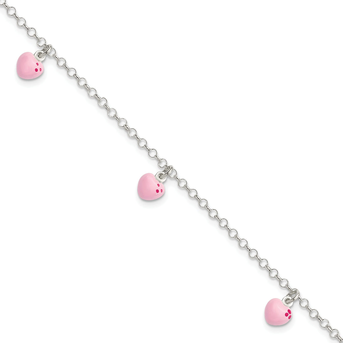 Pink Enameled Hearts Bracelet in Sterling Silver, 10.25mm, 6 Inch - Sophia Jewelers Main image