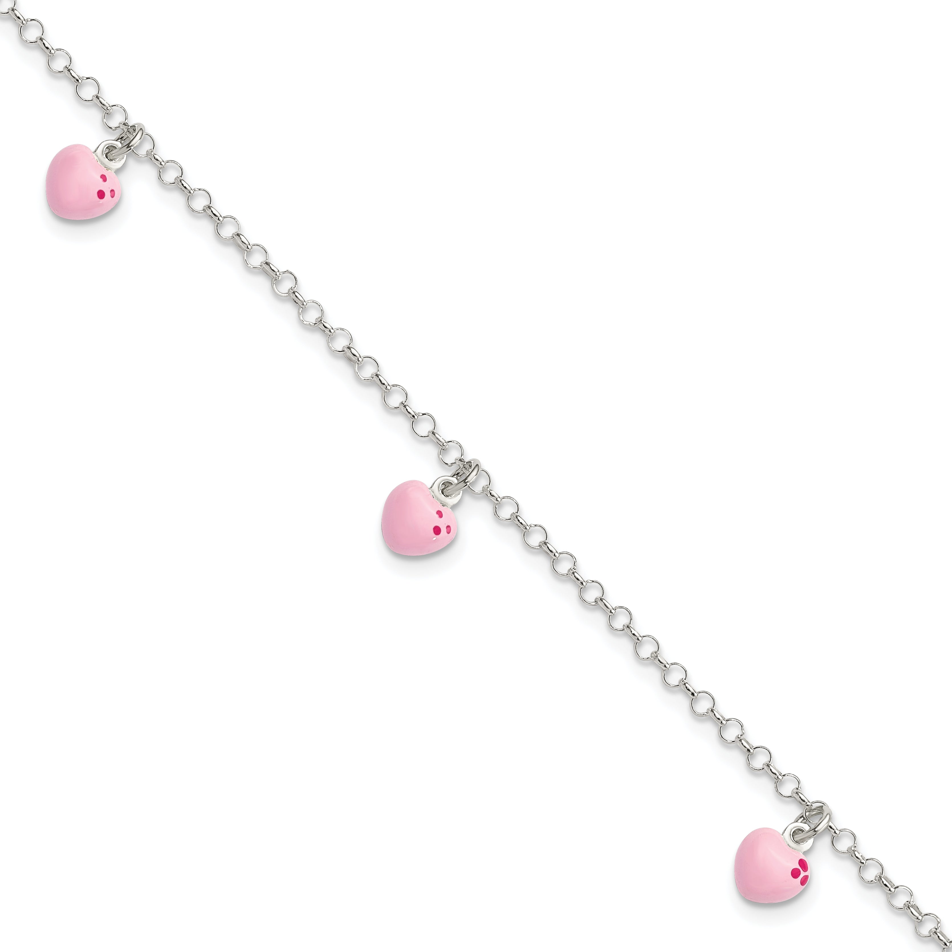 Sterling Silver Polished Pink Enameled Hearts Children's Bracelet Main image