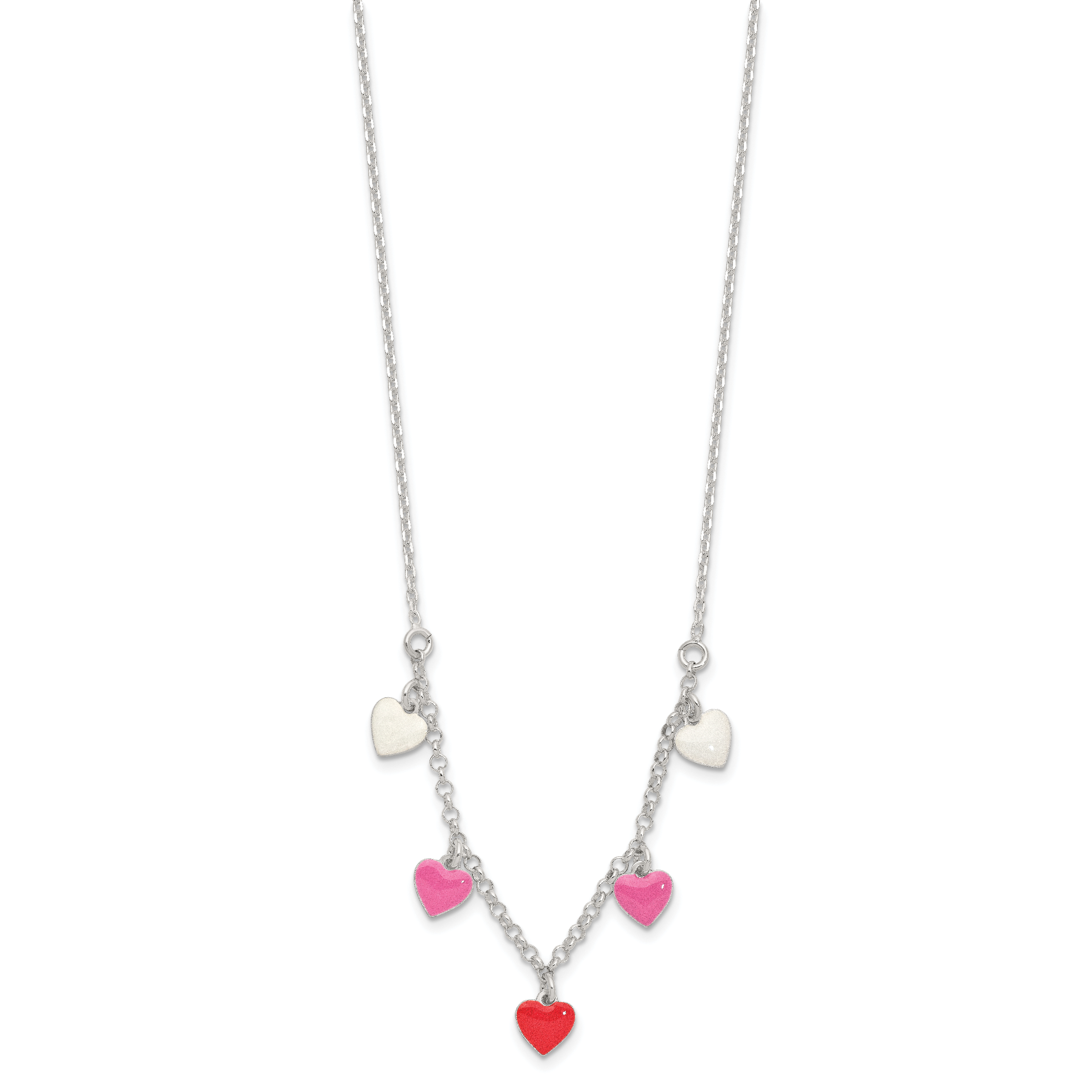 Sterling Silver Polished Pink/Red/White Enamel Heart Children's Necklace Secondary image