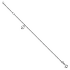 Sterling Silver RH-plated Polished CZ Heart With  1in ext. Children's Bracelet