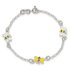 Sterling Silver Polished and Enameled Bees Plus Extension Children's Bracelet