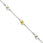 Sterling Silver Polished and Enameled Bees Plus Extension Children's Bracelet