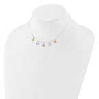 Sterling Silver Polished Multi-color Enameled Flowers Children's Necklace