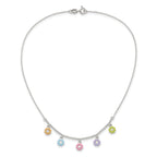 Sterling Silver Polished Multi-color Enameled Flowers Children's Necklace