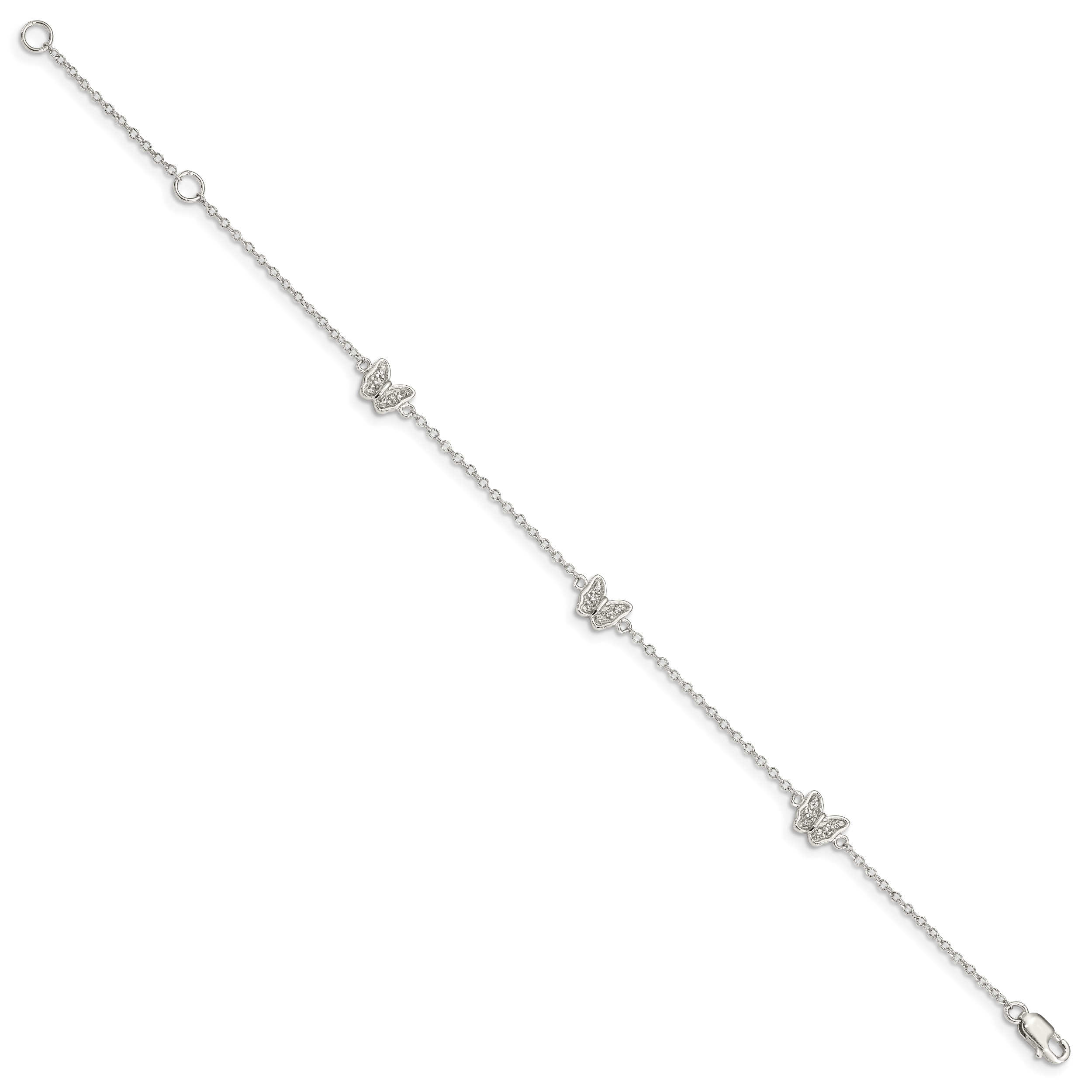 Sterling Silver Rhodium-plated Polished CZ Butterflies 6 inch Bracelet with 1 inch extension Secondary image