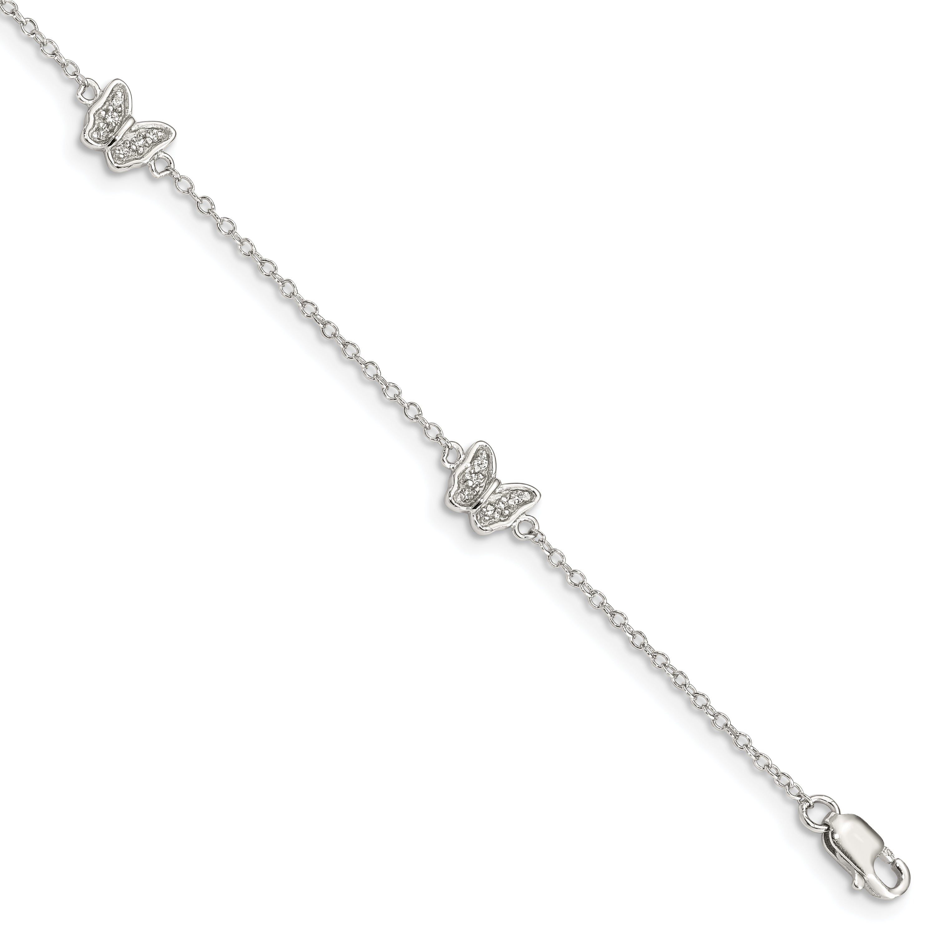 Sterling Silver Rhodium-plated Polished CZ Butterflies 6 inch Bracelet with 1 inch extension Main image