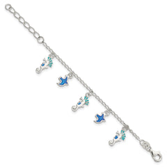 Sterling Silver Enameled Seahorse & Birds With  1in ext. Children's Bracelet