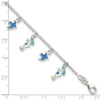 Sterling Silver Enameled Seahorse & Birds With  1in ext. Children's Bracelet