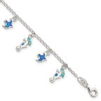 Sterling Silver Enameled Seahorse & Birds With  1in ext. Children's Bracelet