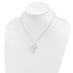 Sterling Silver Rhodium-plated 6-7mm White Button Freshwater Cultured Pearl Cross 17 inch Necklace