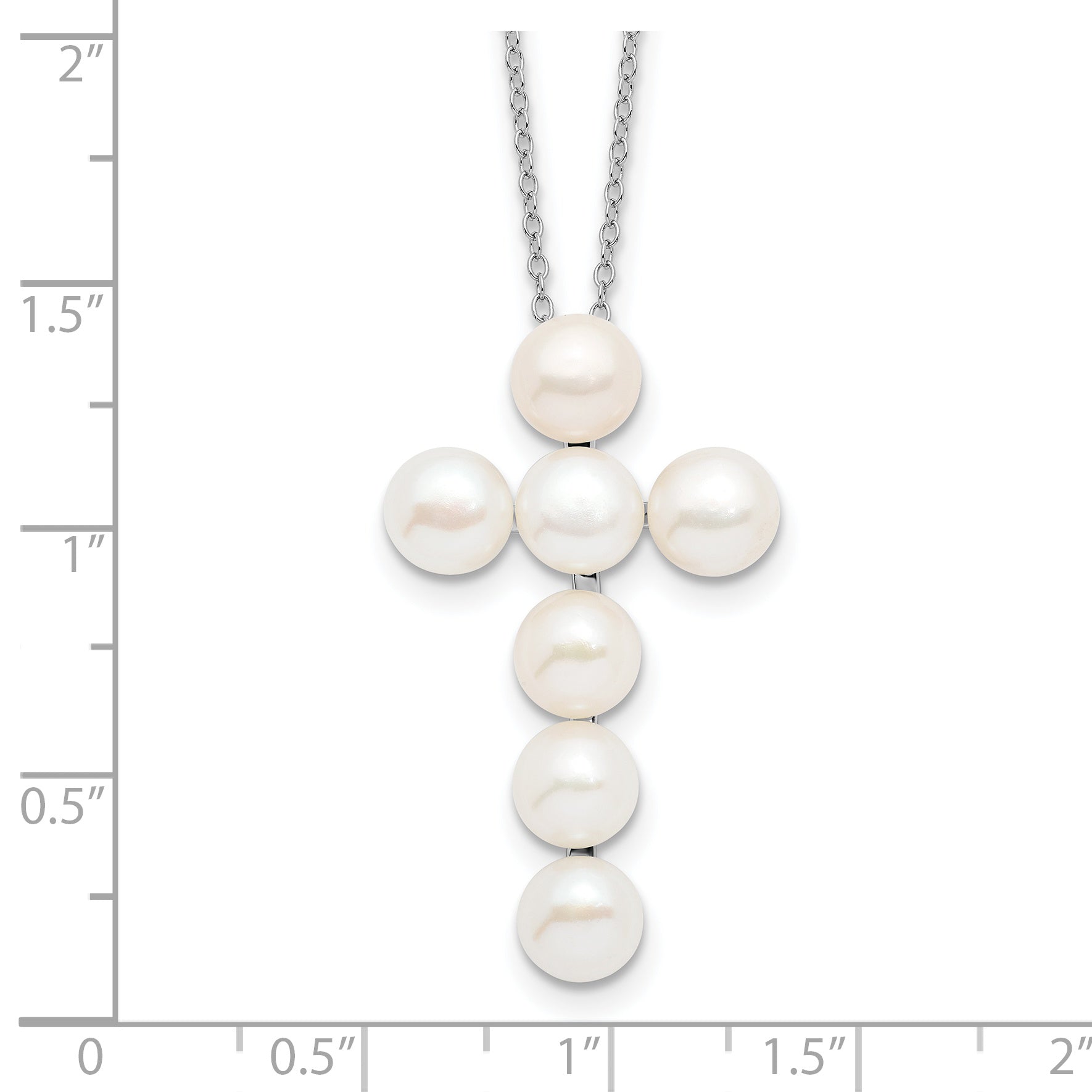 Sterling Silver Rhodium-plated 6-7mm White Button Freshwater Cultured Pearl Cross 17 inch Necklace