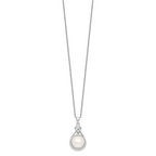 Sterling Silver Rhodium-plated 10-11mm White Button Freshwater Cultured Pearl and CZ 17 inch Necklace