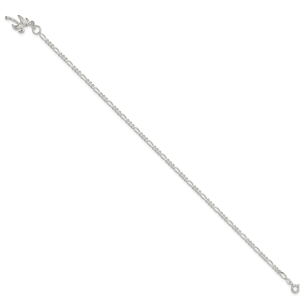 Sterling Silver 10inch Solid Polished Palm Tree Anklet