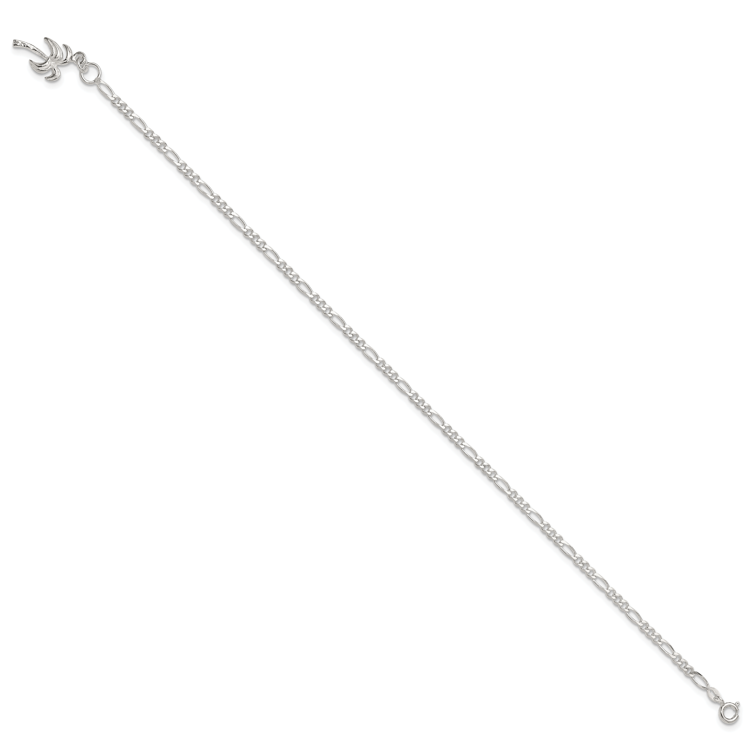Sterling Silver 10inch Solid Polished Palm Tree Anklet