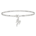 Sterling Silver 10inch Solid Polished Palm Tree Anklet