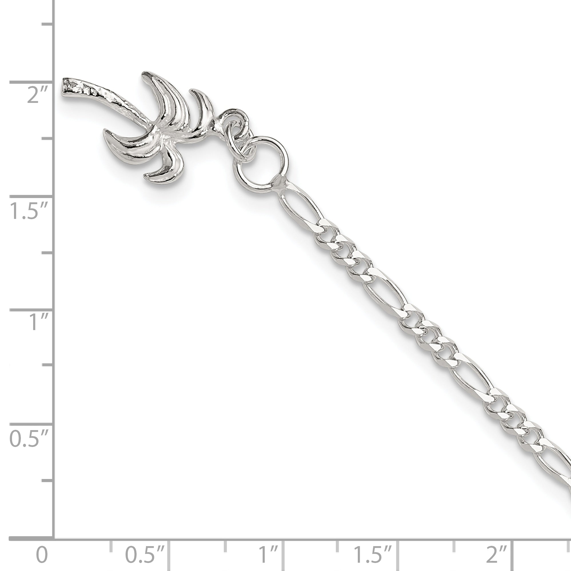 Sterling Silver 10inch Solid Polished Palm Tree Anklet