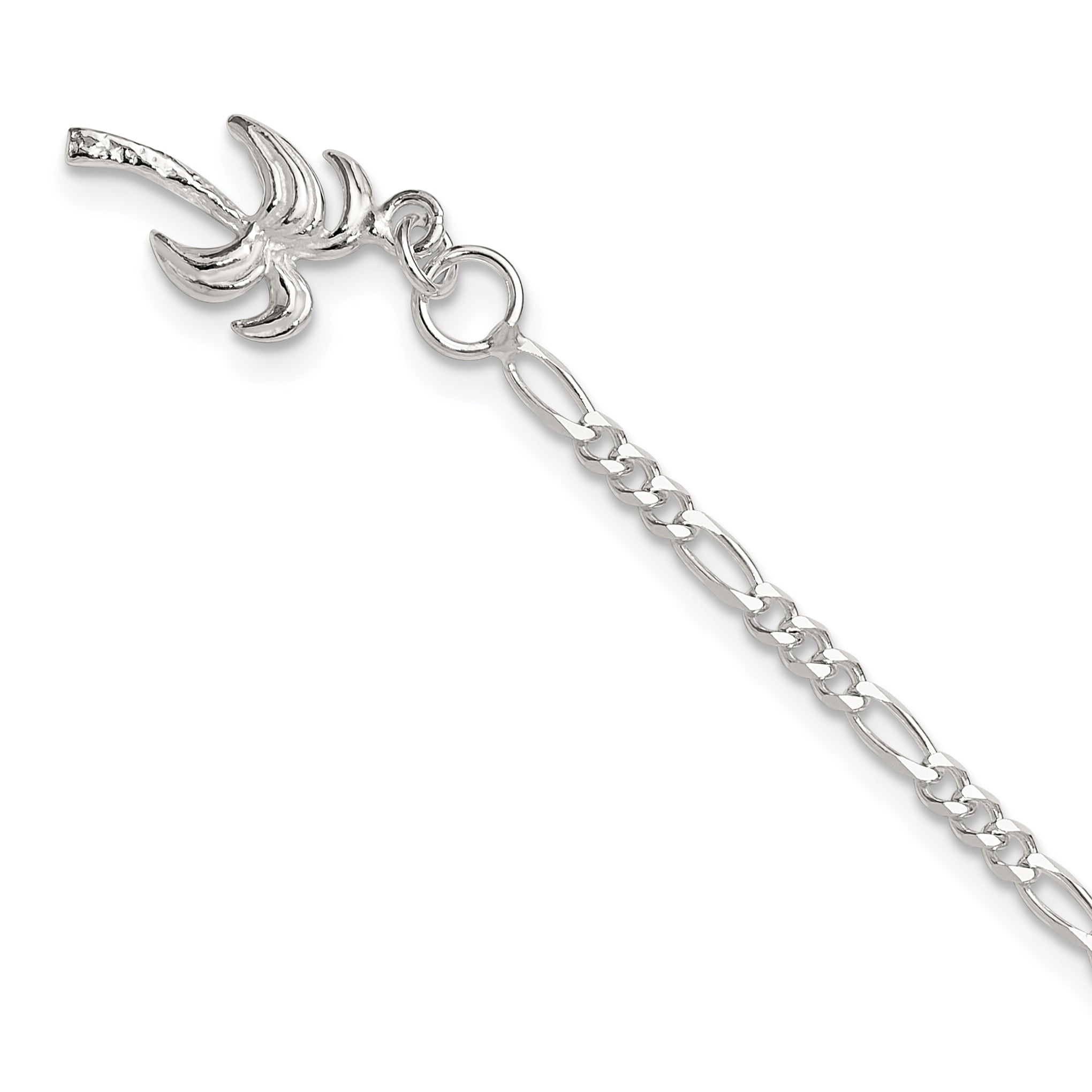 Sterling Silver 10inch Solid Polished Palm Tree Anklet Main image