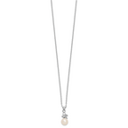 Sterling Silver Rhodium-plated 6-7mm White Button Freshwater Cultured Pearl and CZ 17 inch Necklace