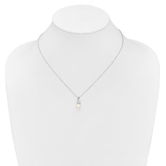 Sterling Silver Rhodium-plated 6-7mm White Button Freshwater Cultured Pearl and CZ 17 inch Necklace