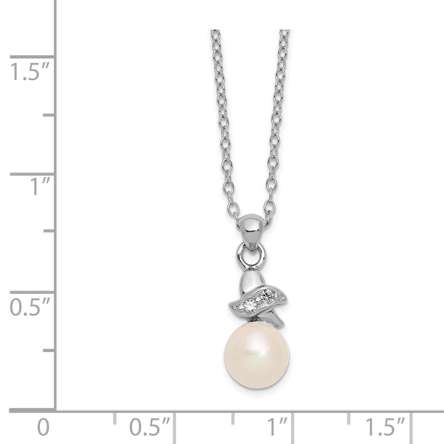 Sterling Silver Rhodium-plated 6-7mm White Button Freshwater Cultured Pearl and CZ 17 inch Necklace