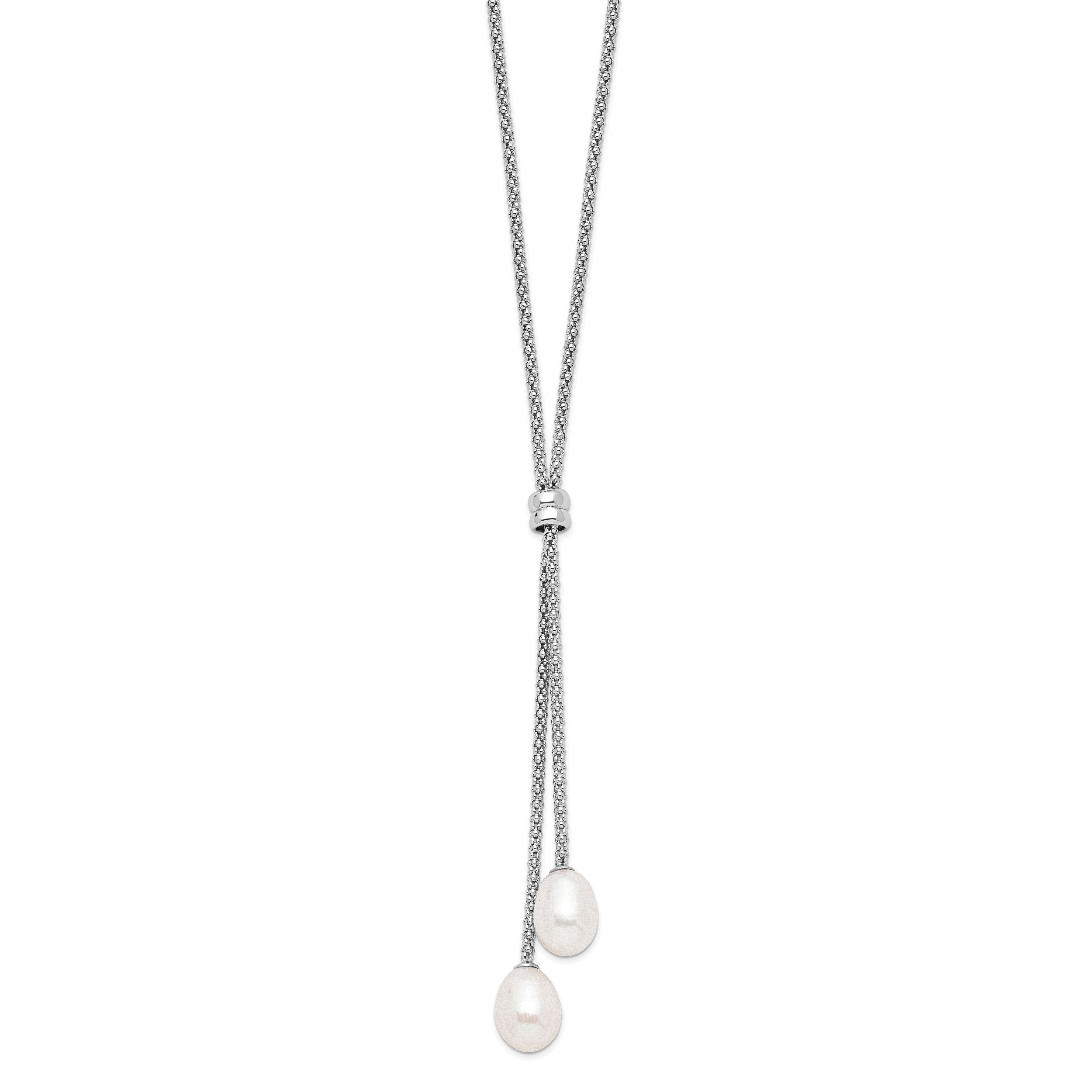 Sterling Silver Rhodium-plated 7-8mm Teardrop Freshwater Cultured Pearl 16 inch with 2 inch Extension Drop Necklace Secondary image
