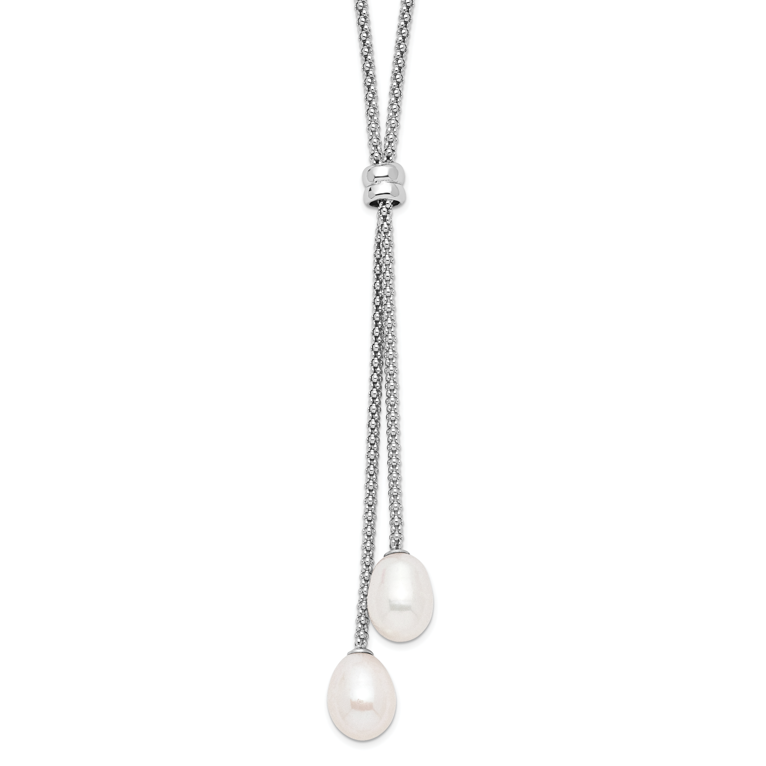 Sterling Silver Rhodium-plated 7-8mm Teardrop Freshwater Cultured Pearl 16 inch with 2 inch Extension Drop Necklace Main image