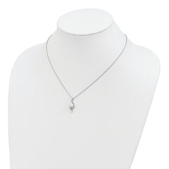 Sterling Silver Rhodium-plated 6-7mm White Semi-Round Freshwater Cultured Pearl and CZ 17 inch Necklace