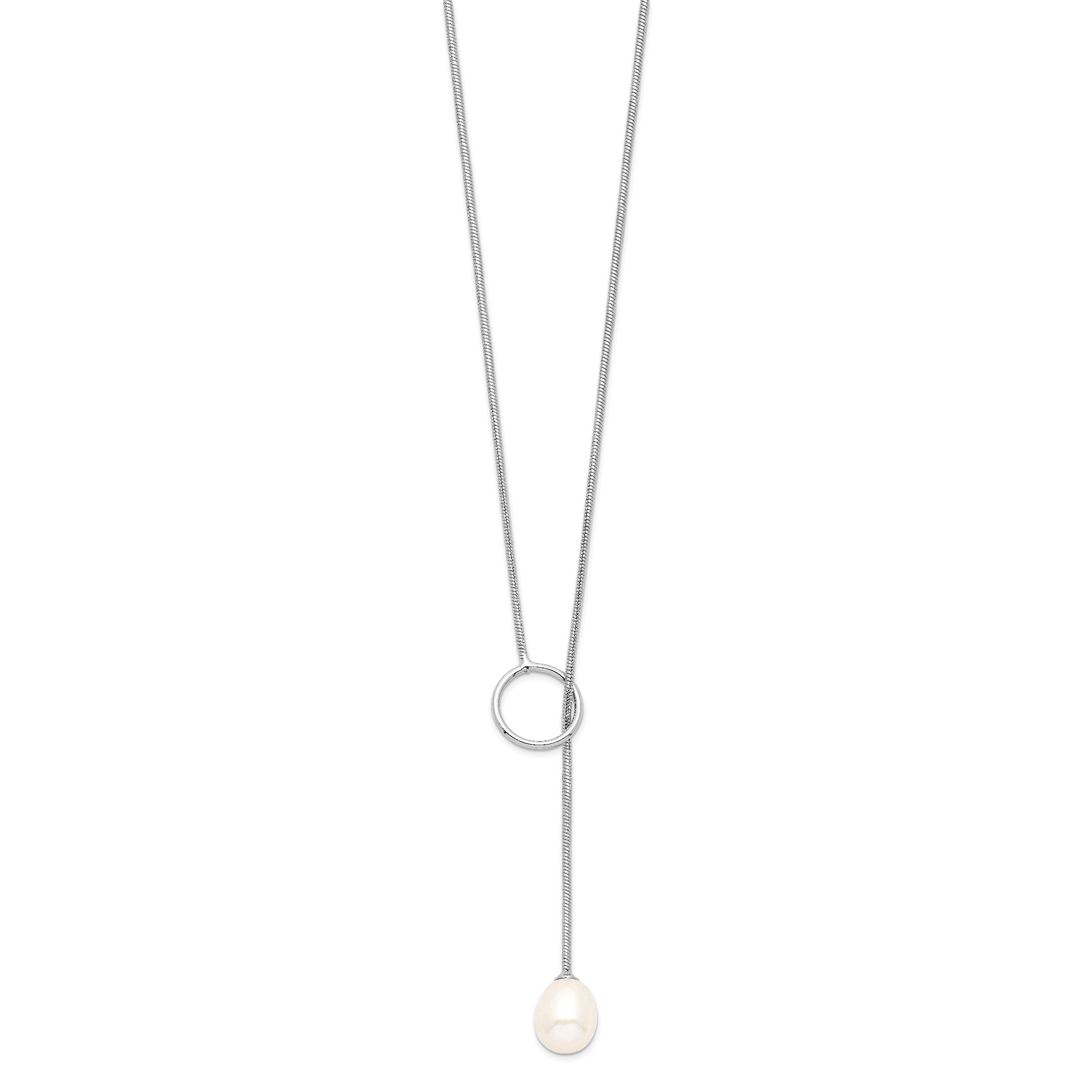 Sterling Silver Rhodium-plated 7-8mm White Teardrop Freshwater Cultured Pearl Toggle Drop 19.5 inch Necklace Secondary image