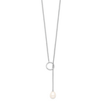 Sterling Silver Rhodium-plated 7-8mm White Teardrop Freshwater Cultured Pearl Toggle Drop 19.5 inch Necklace
