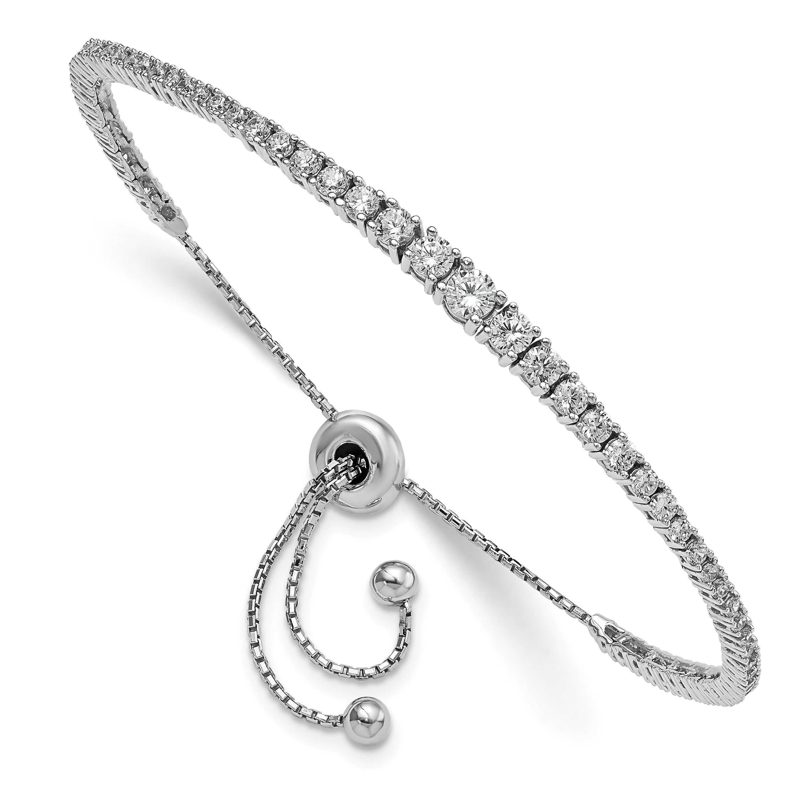 Sterling Shimmer Sterling Silver Rhodium-plated 67 Stone Graduated CZ Adjustable 5 inch up to 9 inch Bracelet Main image