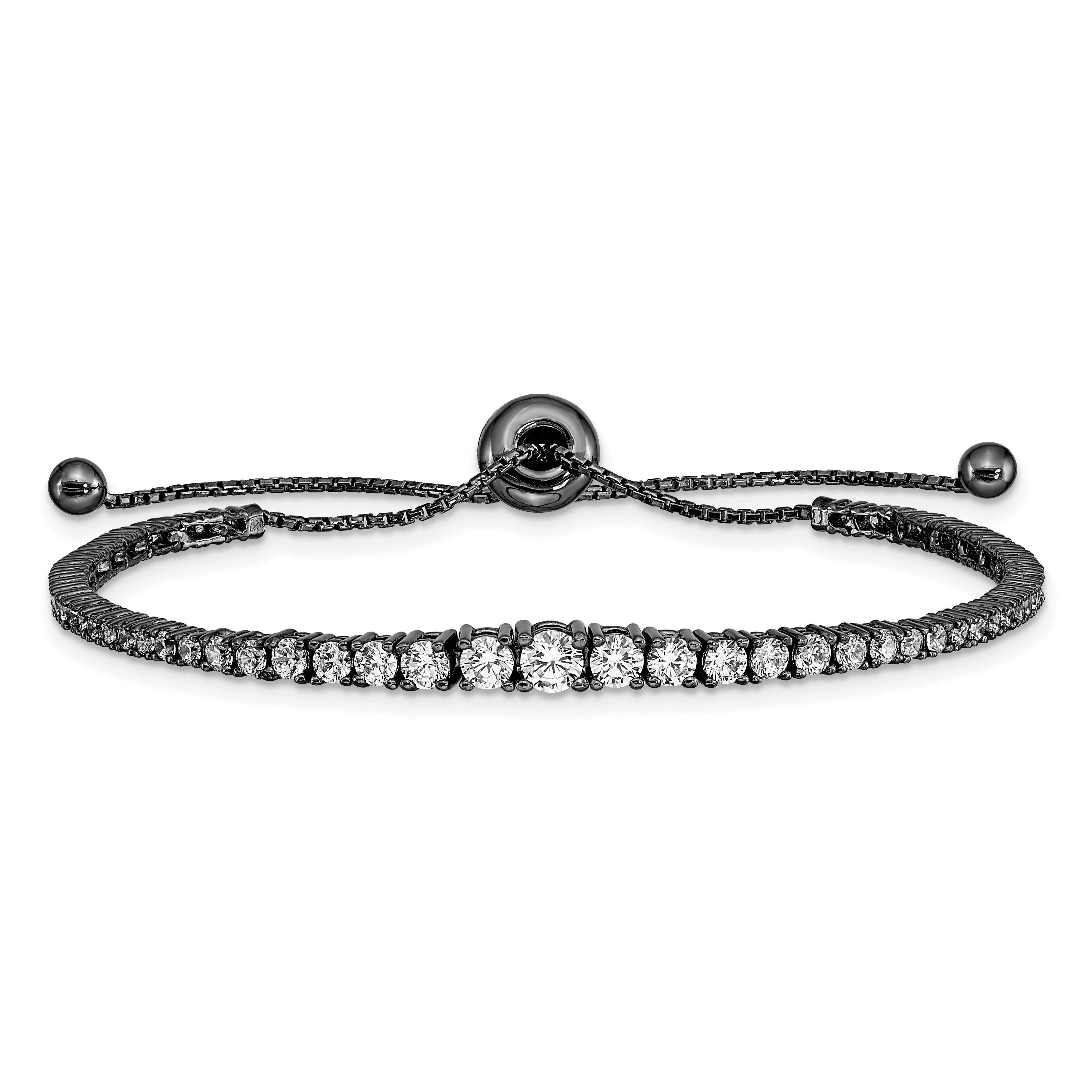 Sterling Shimmer Sterling Silver Black Rhodium-plated 67 Stone Graduated CZ Adjustable 5 inch up to 9 inch Bracelet Secondary image