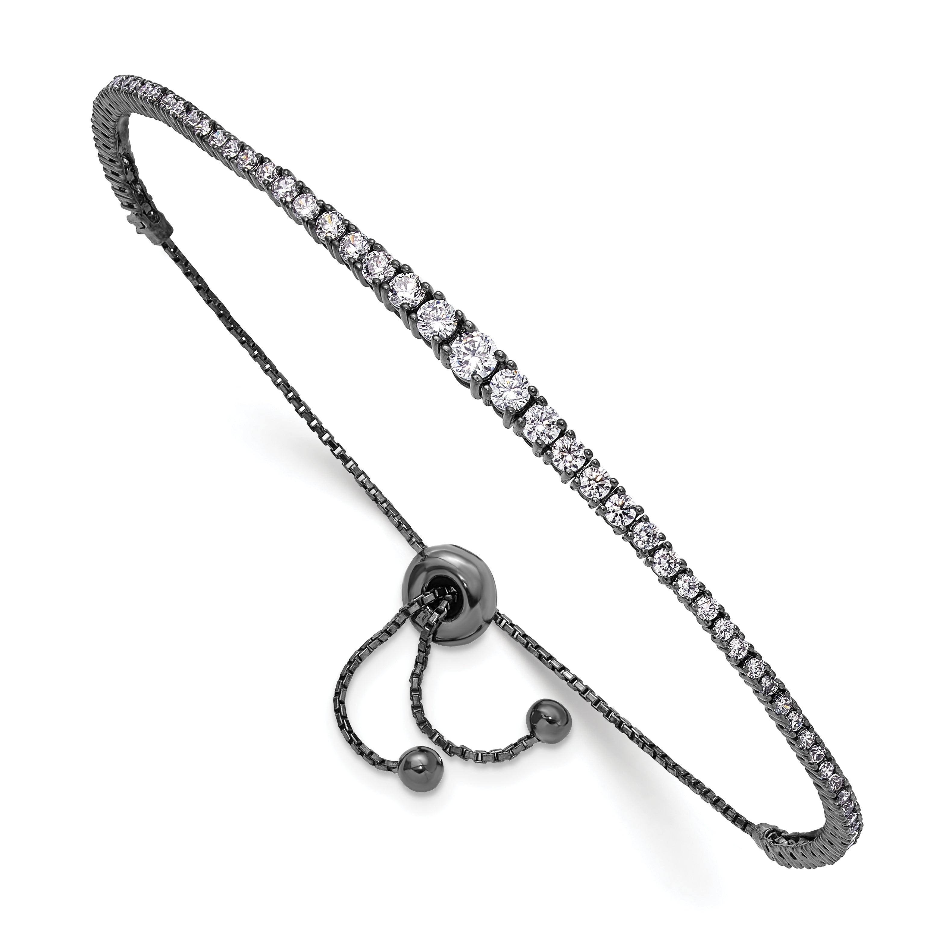 Sterling Shimmer Sterling Silver Black Rhodium-plated 67 Stone Graduated CZ Adjustable 5 inch up to 9 inch Bracelet Main image