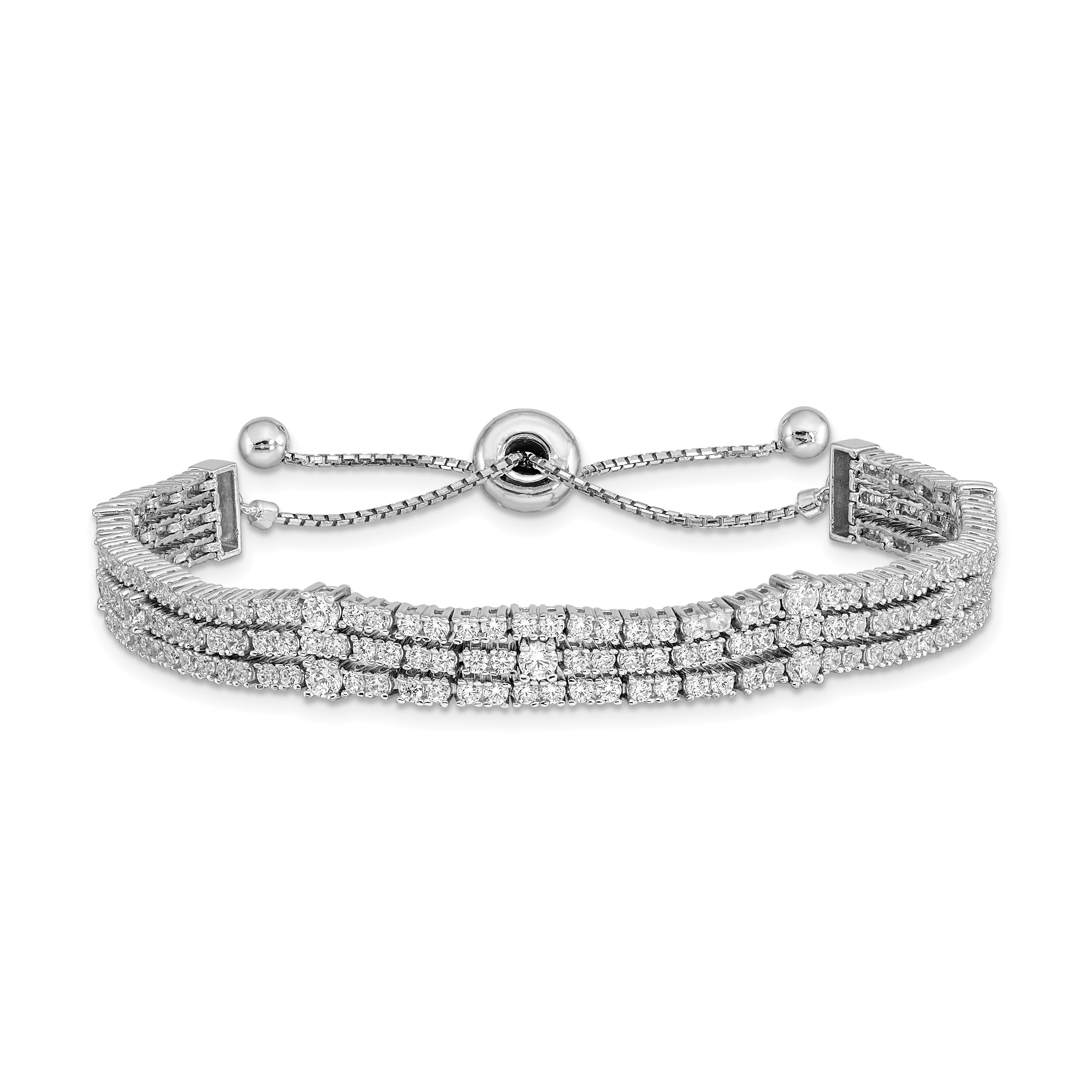 Sterling Shimmer Sterling Silver Rhodium-plated 205 Stone CZ Adjustable 5 inch up to 9 inch Bracelet Secondary image