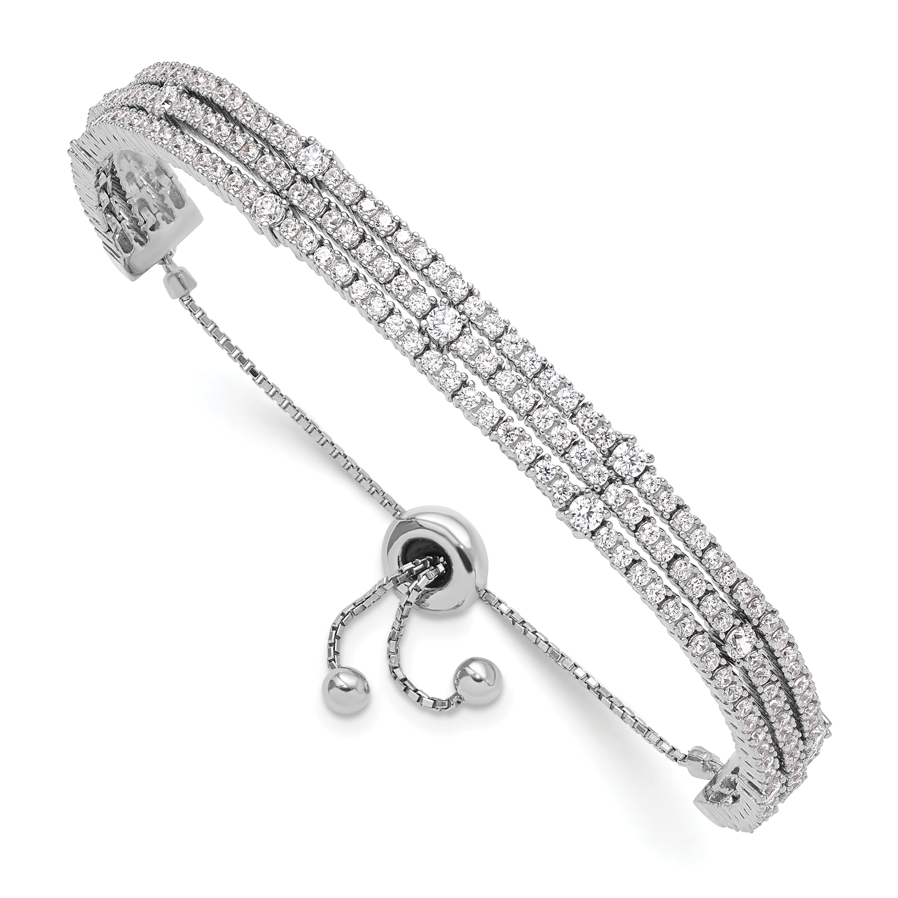 Sterling Shimmer Sterling Silver Rhodium-plated 205 Stone CZ Adjustable 5 inch up to 9 inch Bracelet Main image