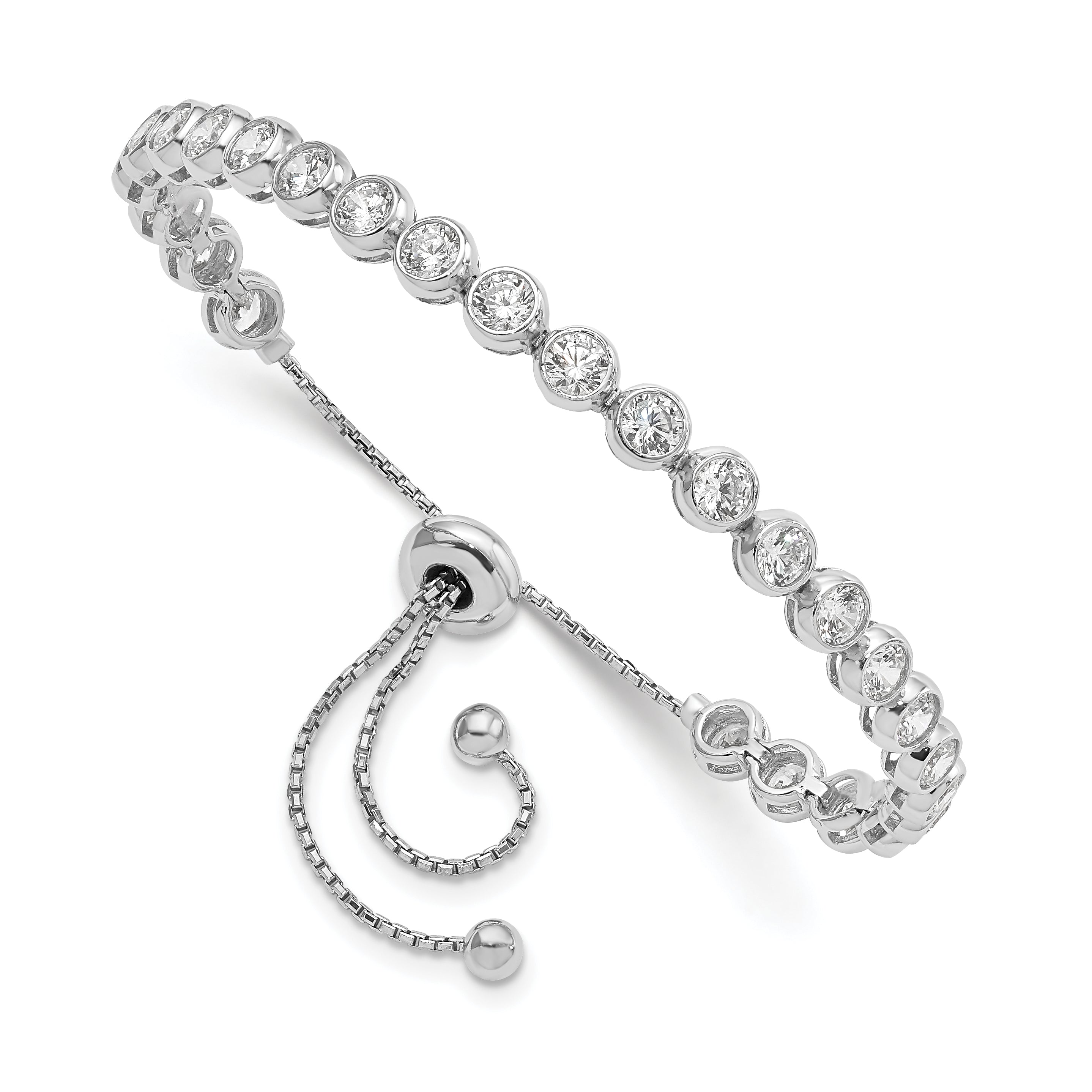 Sterling Shimmer Sterling Silver Rhodium-plated 26 Stone CZ Adjustable Bracelet Main image