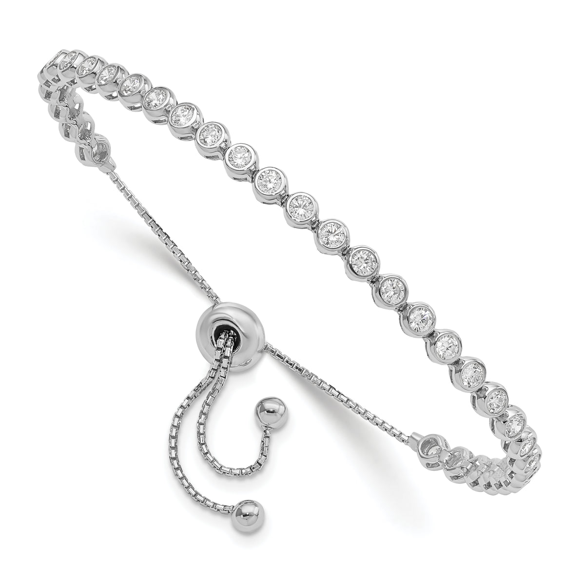 Sterling Shimmer Sterling Silver Rhodium-plated 33 Stone CZ Adjustable Bracelet