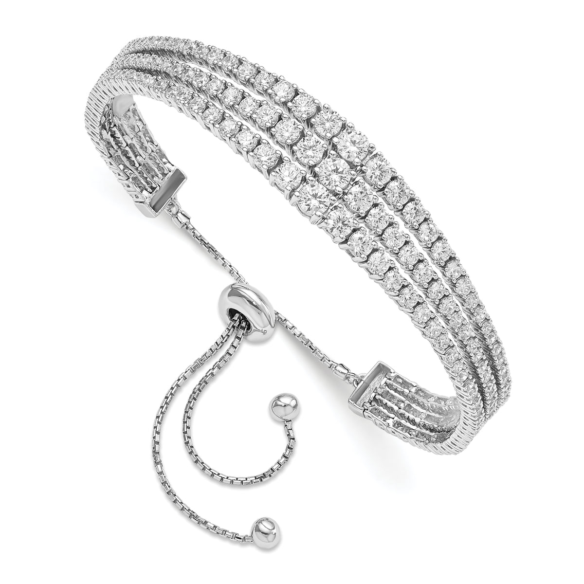 Sterling Shimmer Sterling Silver Rhodium-plated 177 Stone Graduated CZ 3 Strand Adjustable Bracelet