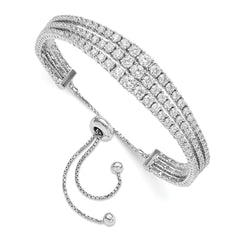 Sterling Shimmer Sterling Silver Rhodium-plated 177 Stone Graduated CZ 3 Strand Adjustable Bracelet