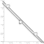 Sterling Silver Rhodium-plated Heart 2-Strand 9 inch Plus 1 inch Extender - Total 10 inch Anklet